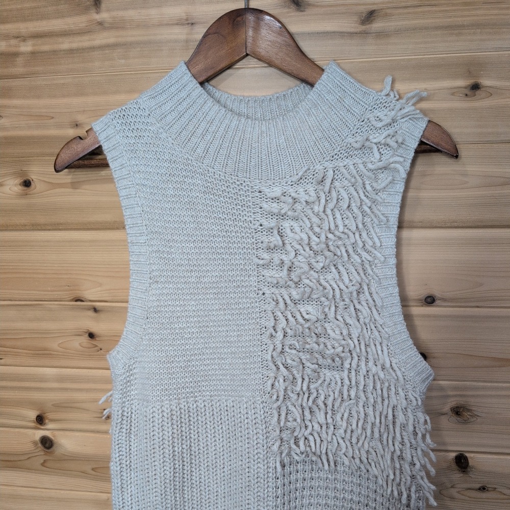 Pilcro Anthropologie Womens Beige Shaggy Fringe Mixed Knit Sleeveless Tunic S - Picture 2 of 11